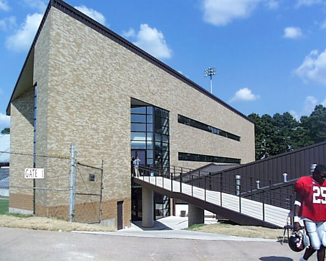Fieldhouse view with walkway and stadium seating