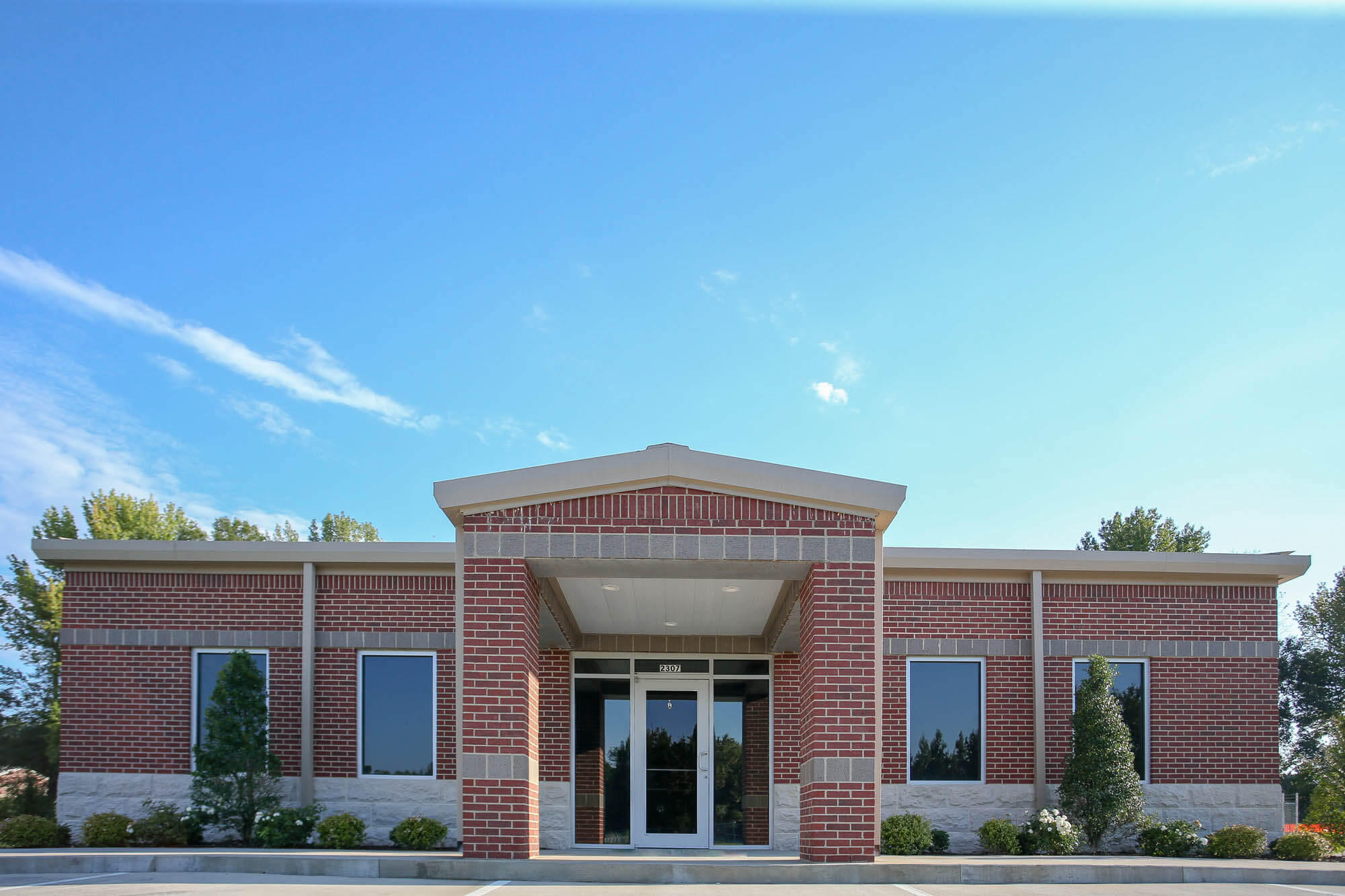 Straight-on exterior shot of the Bailey Contractors, Inc. office building
