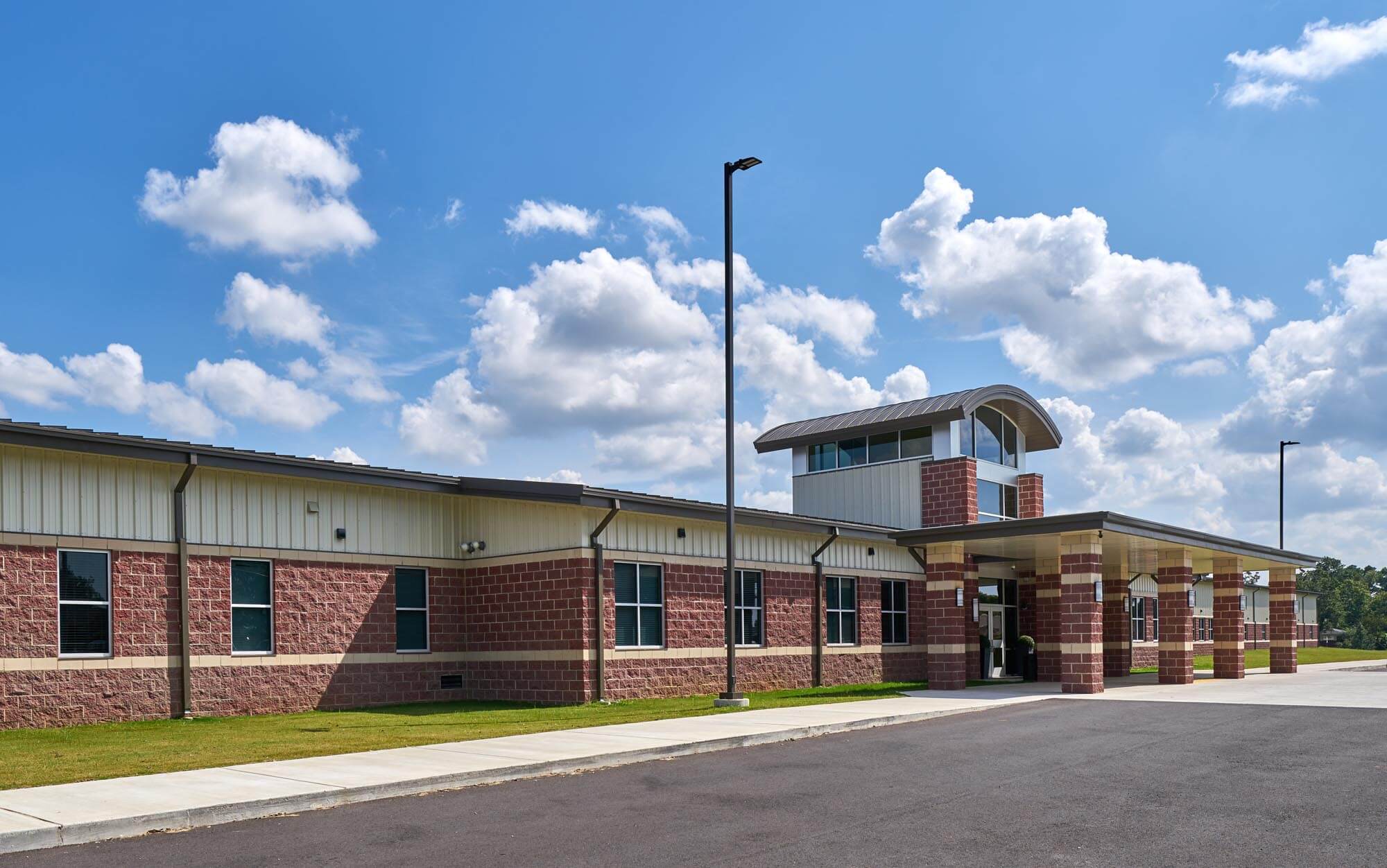 Trumann Elementary School exterior with long brick façade and front entrance tower
